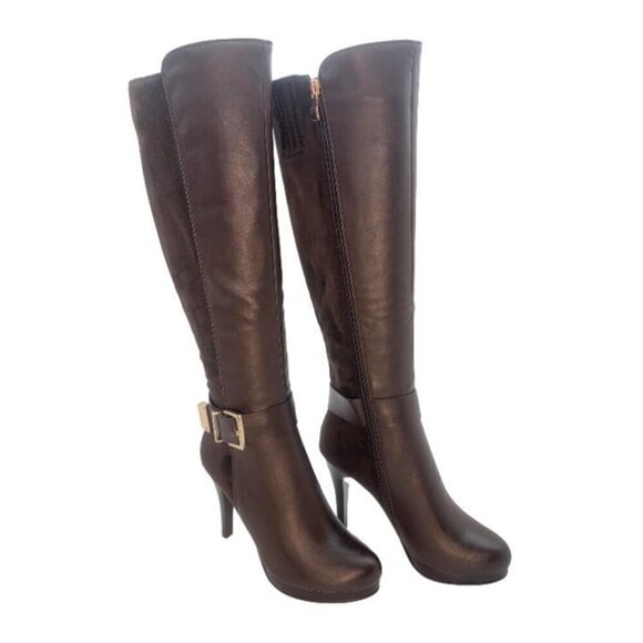 Tall high heel brown boots with side zipper and deco buckle - Picture 6 of 6